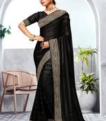 Black Heavy Zari Embroidered Siroski Stone Border Art Silk Party Wear Saree With Matching Blouse Piece