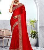 Red Heavy Zari Embroidered Siroski Stone Border Art Silk Party Wear Saree With Matching Blouse Piece