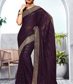 Purple Heavy Zari Embroidered Siroski Stone Border Art Silk Party Wear Saree With Matching Blouse Piece