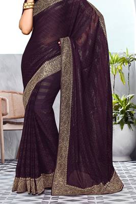 Purple Heavy Zari Embroidered Siroski Stone Border Art Silk Party Wear Saree With Matching Blouse Piece 4