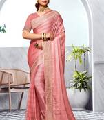 Peach Heavy Zari Embroidered Siroski Stone Border Art Silk Party Wear Saree With Matching Blouse Piece