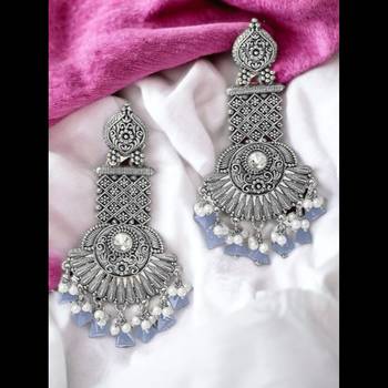 Traditional silver oxidised antique stylish zircon metal drops & danglers 2