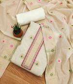 White Chanderi Banarasi silk zari woven design dress material