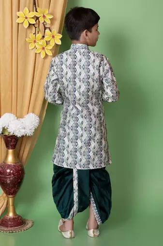 embroidery sequins work dupion silk kurta and dhoti pant set for boys