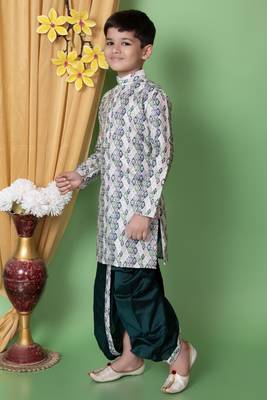 embroidery sequins work dupion silk kurta and dhoti pant set for boys 3