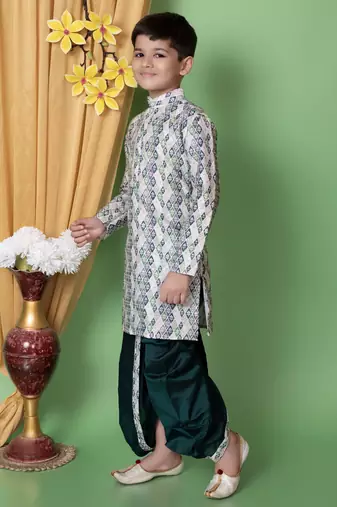 embroidery sequins work dupion silk kurta and dhoti pant set for boys