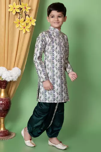 embroidery sequins work dupion silk kurta and dhoti pant set for boys