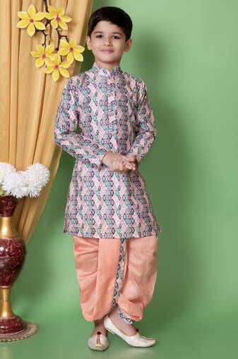 Nfc Creation's Dupion Silk Printed Multicolor Kids Dhoti Kurta Set