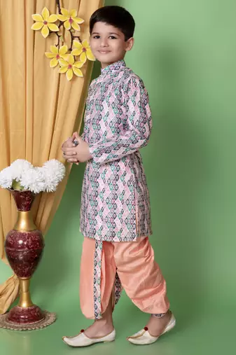 Nfc Creation's Dupion Silk Printed Multicolor Kids Dhoti Kurta Set