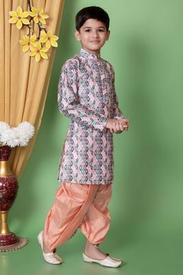 Nfc Creation's Dupion Silk Printed Multicolor Kids Dhoti Kurta Set 4