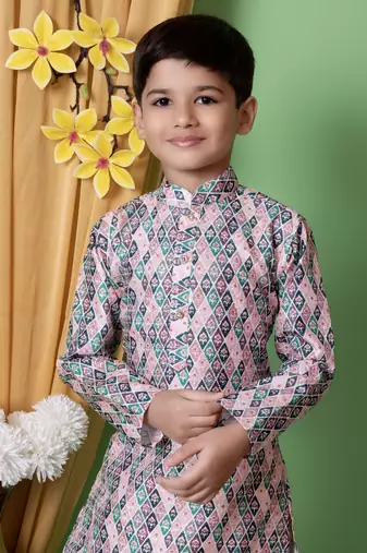 Nfc Creation's Dupion Silk Printed Multicolor Kids Dhoti Kurta Set