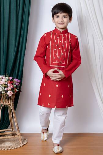 Nfc creation embroidery work cotton kurta and pajama set for boys