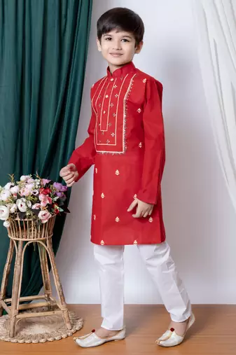 Nfc creation embroidery work cotton kurta and pajama set for boys
