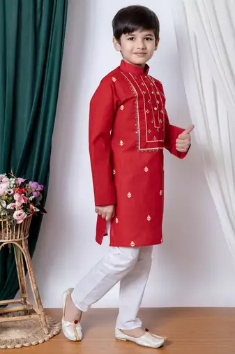 Nfc creation embroidery work cotton kurta and pajama set for boys