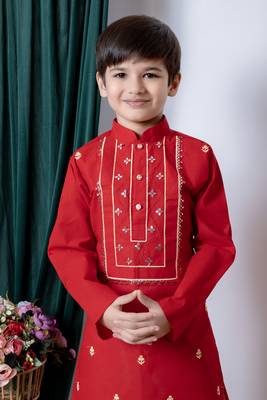 Nfc creation embroidery work cotton kurta and pajama set for boys 5