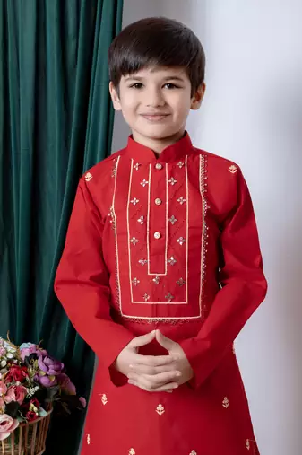Nfc creation embroidery work cotton kurta and pajama set for boys