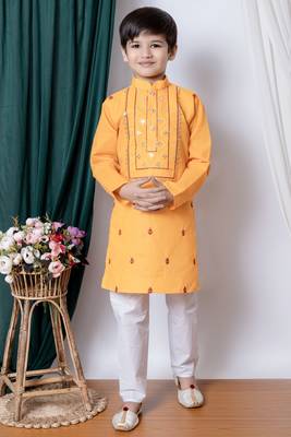 embroidery work cotton kurta and pajama set for boys 1