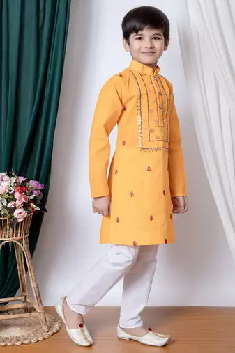embroidery work cotton kurta and pajama set for boys