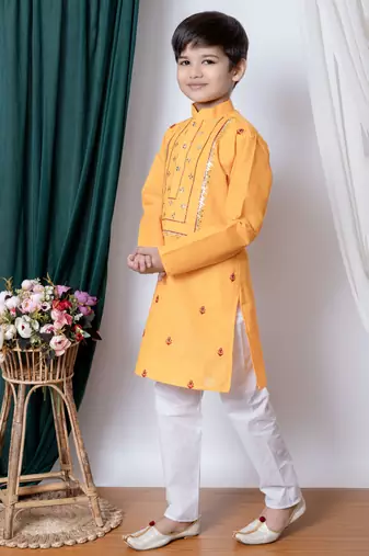 embroidery work cotton kurta and pajama set for boys
