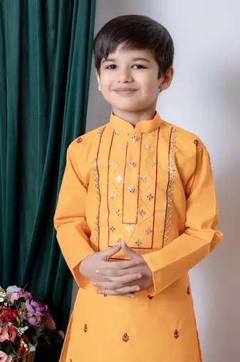 embroidery work cotton kurta and pajama set for boys