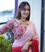 Radical Red Pure Chinnon Silk Heavy Work Saree With Stitched Blouse ( 40 size )