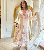 White Faux Georgette Designer Embroidery Party Wear Top Palazzo & Dupatta Set Stitched