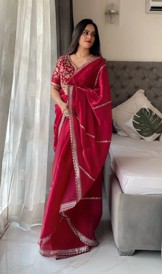 Maroon Zimmy choo Silk Designer Embroidery work of 3mm Sequins work saree 1