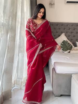 Maroon Zimmy choo Silk Designer Embroidery work of 3mm Sequins work saree 2