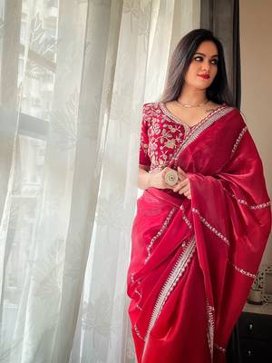 Maroon Zimmy choo Silk Designer Embroidery work of 3mm Sequins work saree 3