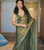 Golden Pastel Green Fendy Silk wedding and partywear Saree