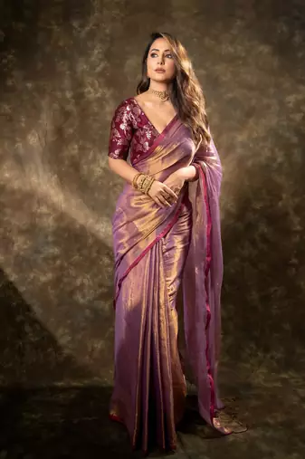 Attractive Purple Fendy Silk Saree with Jacquard Weaving Blouse