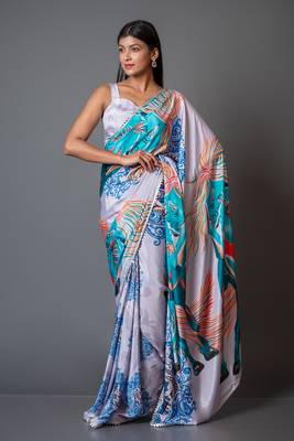 Kalki crepe digital printed saree with unstitched blouse piece 1
