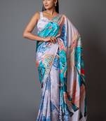 Kalki crepe digital printed saree with unstitched blouse piece