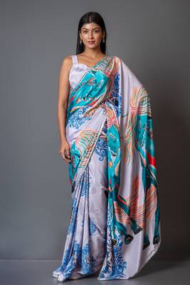 Kalki crepe digital printed saree with unstitched blouse piece 3