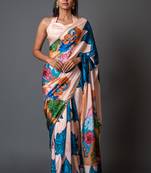 Treta crepe digital printed saree with unstitched blouse piece