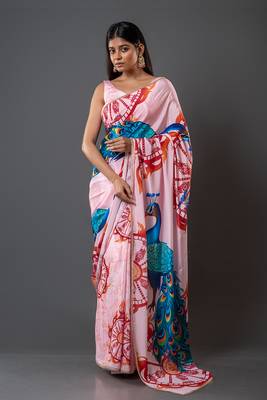 Pankh crepe digital printed saree  with unstitched blouse piece 1