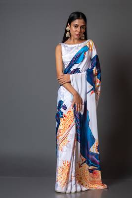 Matsya crepe digital printed saree with unstitched blouse piece 1