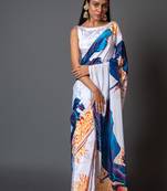 Matsya crepe digital printed saree with unstitched blouse piece