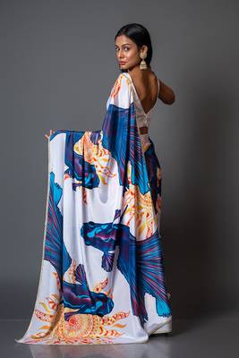 Matsya crepe digital printed saree with unstitched blouse piece 3