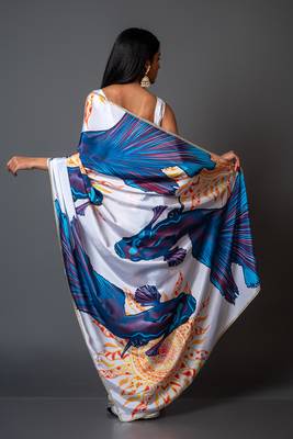 Matsya crepe digital printed saree with unstitched blouse piece 4