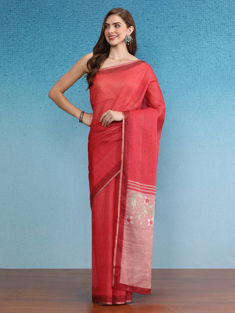 Cotton Zari Tissue Printed Saree With Blouse Piece