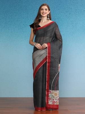 Cotton Zari Tissue Printed Saree With Blouse Piece 1