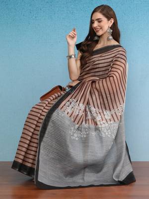 Cotton Zari Tissue Printed Saree With Blouse Piece 4
