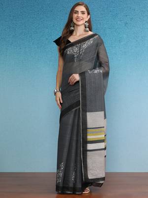 Cotton Zari Tissue Printed Saree With Blouse Piece 1