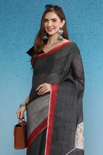 Cotton Zari Tissue Printed Saree With Blouse Piece