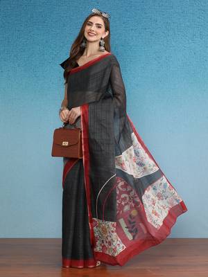Cotton Zari Tissue Printed Saree With Blouse Piece 4