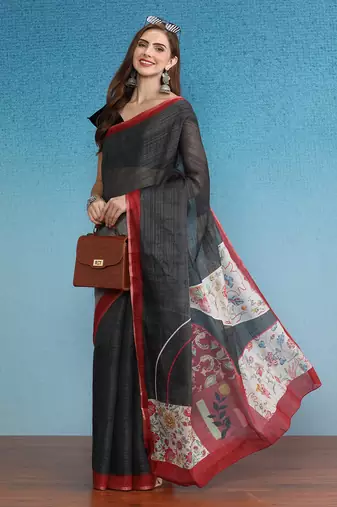 Cotton Zari Tissue Printed Saree With Blouse Piece