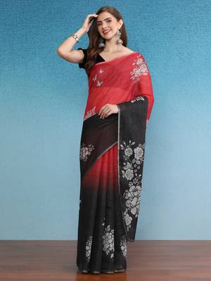 Cotton Zari Tissue Printed Saree With Blouse Piece 1