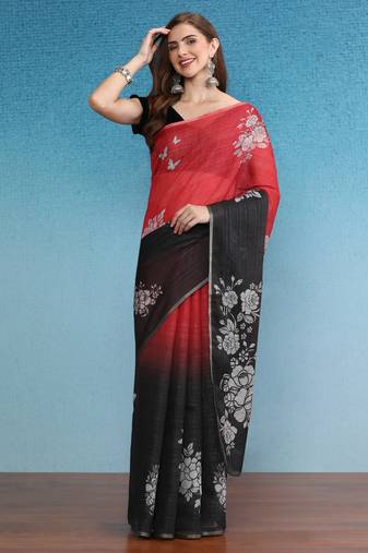 Cotton Zari Tissue Printed Saree With Blouse Piece