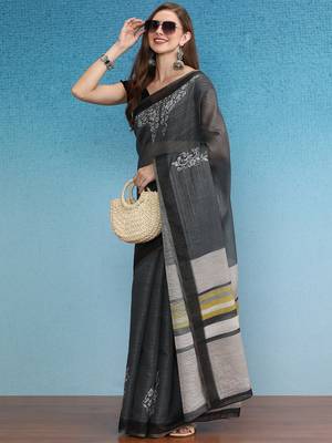 Cotton Zari Tissue Printed Saree With Blouse Piece 4